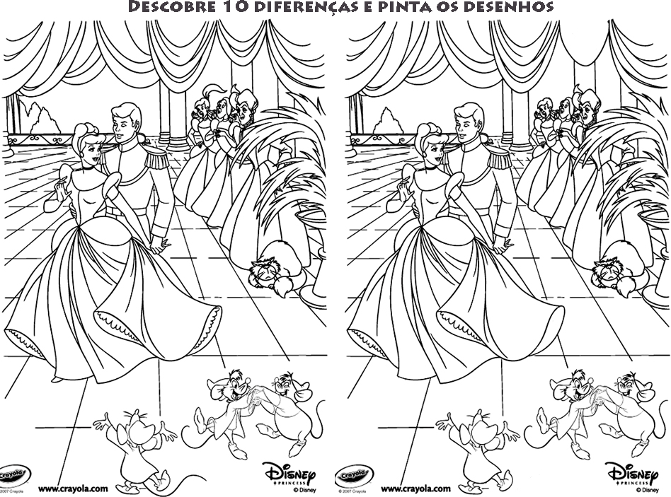 Jogo de Diferenças - Gata Borralheira -Disney Cinderela - 10 Diferenças -  Desenho para Pintar colorir - Brinquedos de Papel